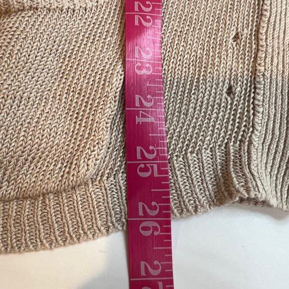 J. Jill Love 100% Linen Cardigan Medium Petite Beige One Button Knit Sweater Tan - Picture 12 of 12